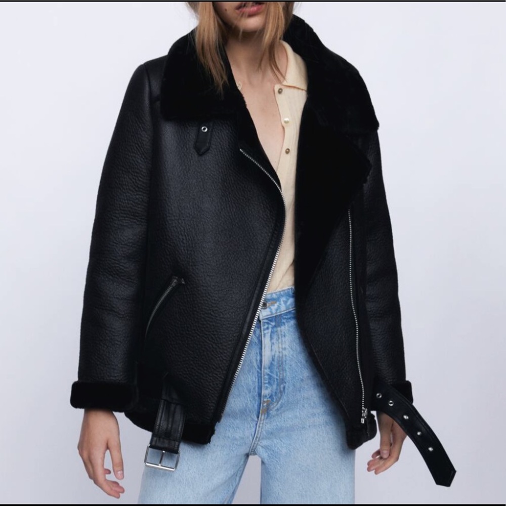 Zara faux Shearling double faced biker jacket